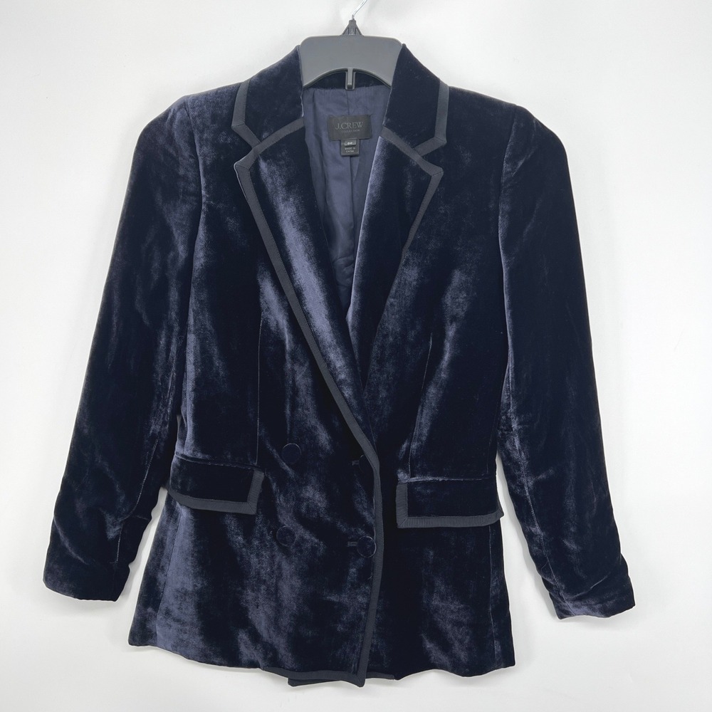 J.Crew Double Breasted Velvet Blazer Academia Silk Blend Tailored Jacket Size 00